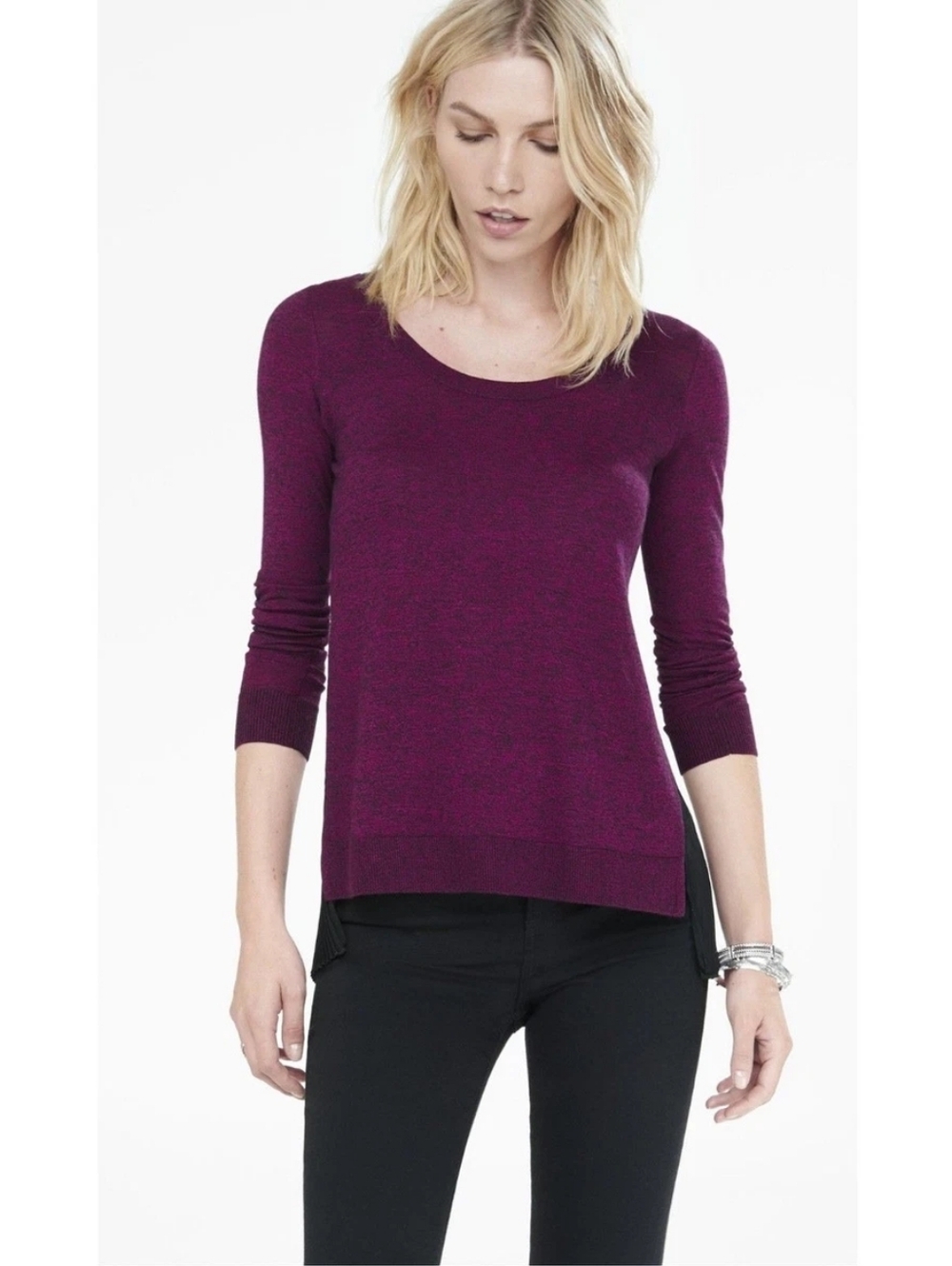 Express Purple Scoop Neck Long Sleeve Tunic